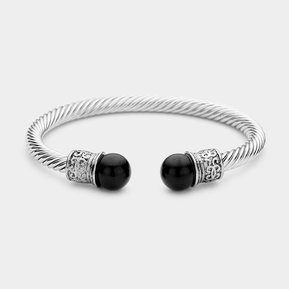 Black ball silver cuff bracelet